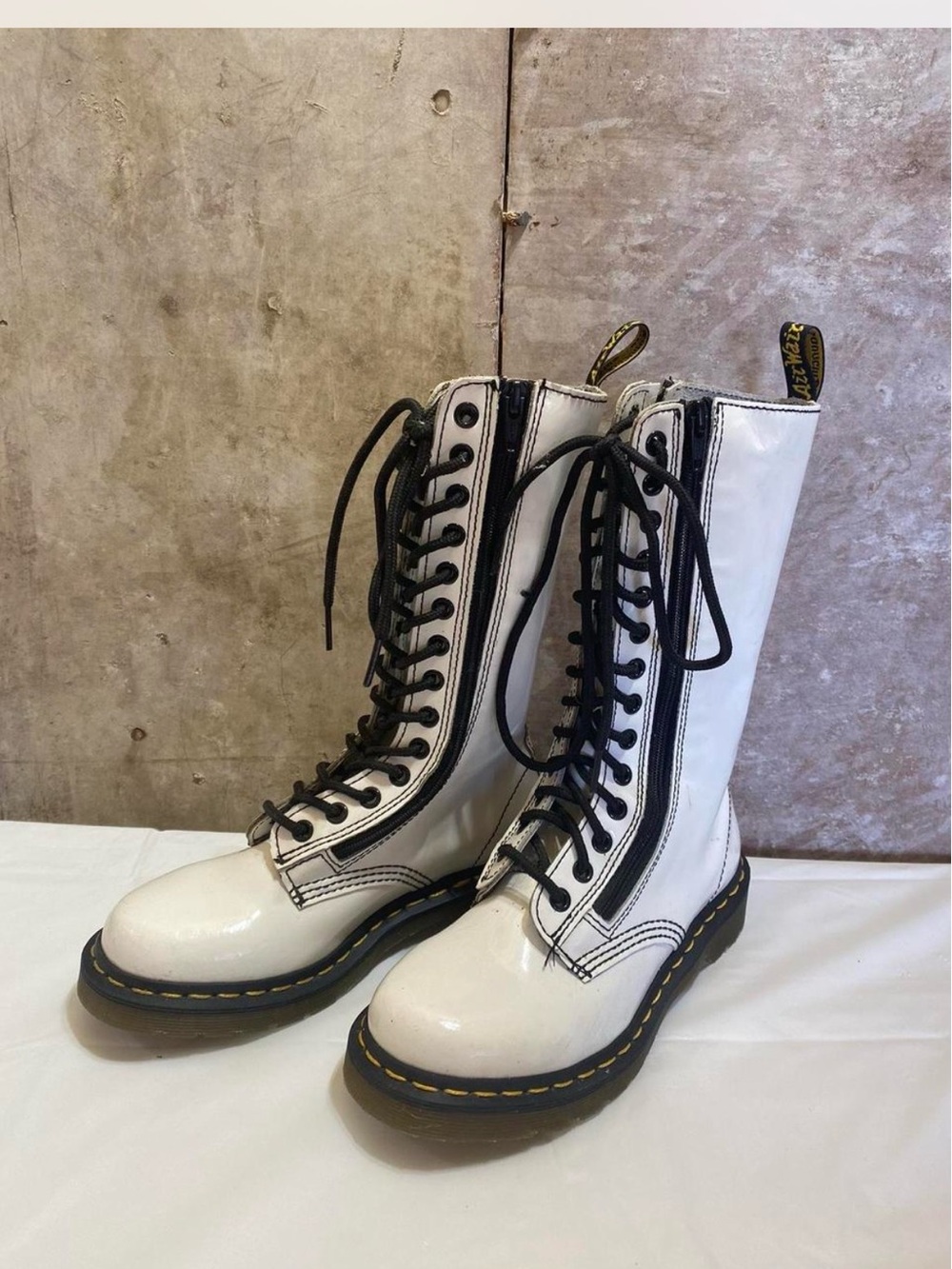 Dr. Martens White  Lace-Up Zip Combat Boots
